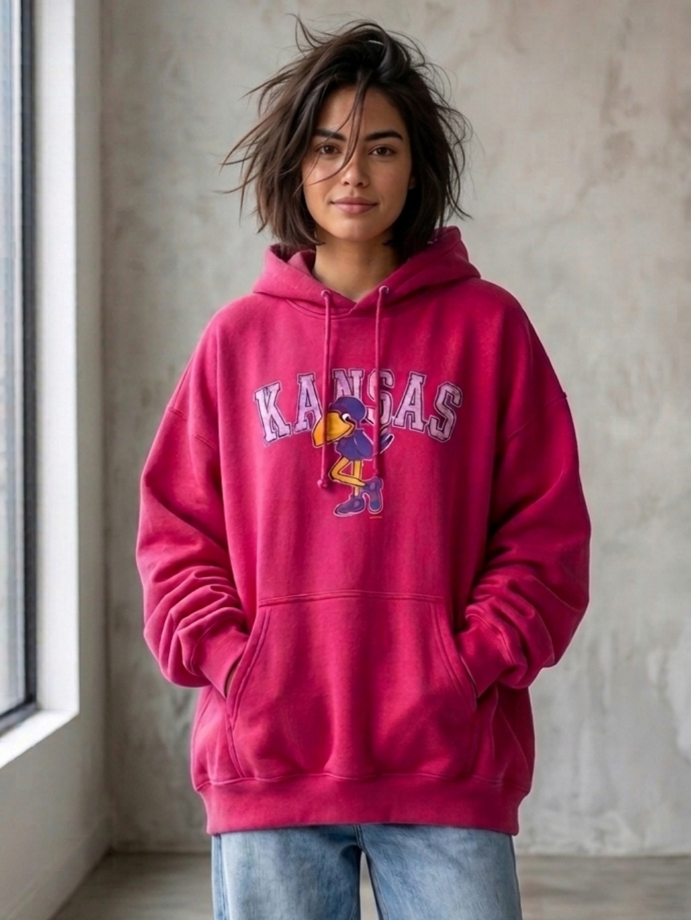 Vintage Kansas Jayhawks Logo Hoodie Red Size Large